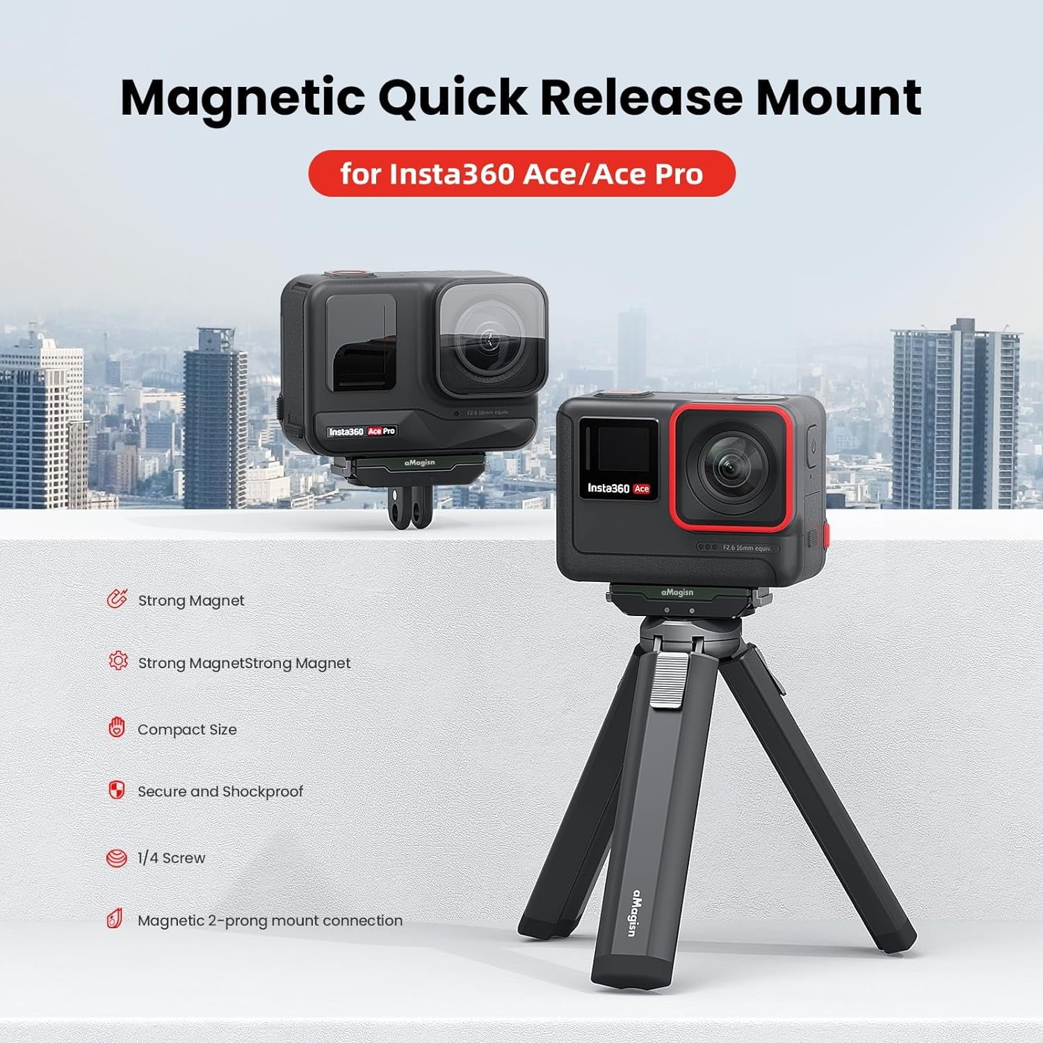 GAEKOL Insta360 Ace Pro Quick Release Mount, Snap-On Magnetic 2 Prong Mount and 1/4 Thread Mount for Insta360 Ace Pro / Insta360 Ace