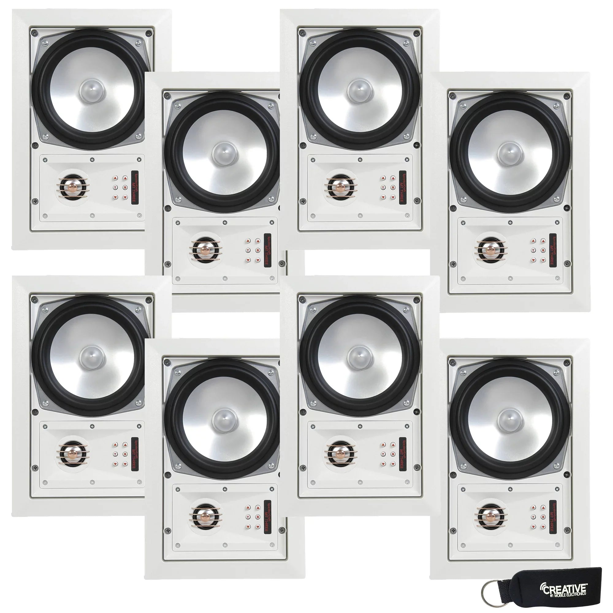 SpeakerCraft MT6 Three - In-Wall or Ceiling Speaker Includes White Grill - (Multipack of 4 pair, 8 speakers total)