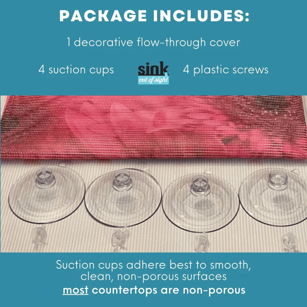 Sink Out of Sight- Home Décor Kitchen Sink Cover, Hot/Cold Liquids and Debris pass through cover, 5 Designs, 2 adjustable sizes. Design: Jenny's Rose Size 39.5"X20" for double sink coverage -SK2-JR2-a