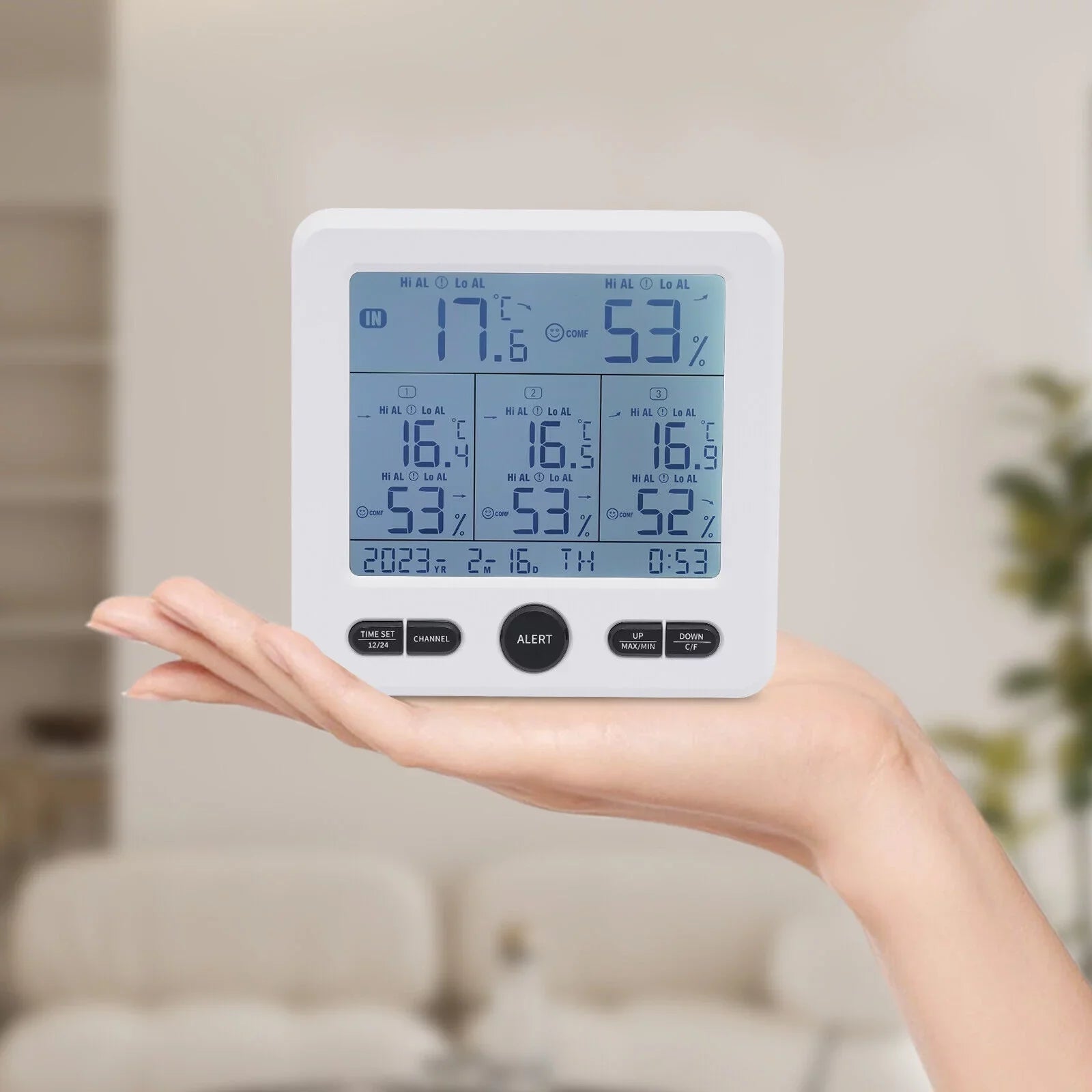 Digital Indoor Outdoor Hygrometer Thermometer Humidity Meter LCD 3 Sensors
