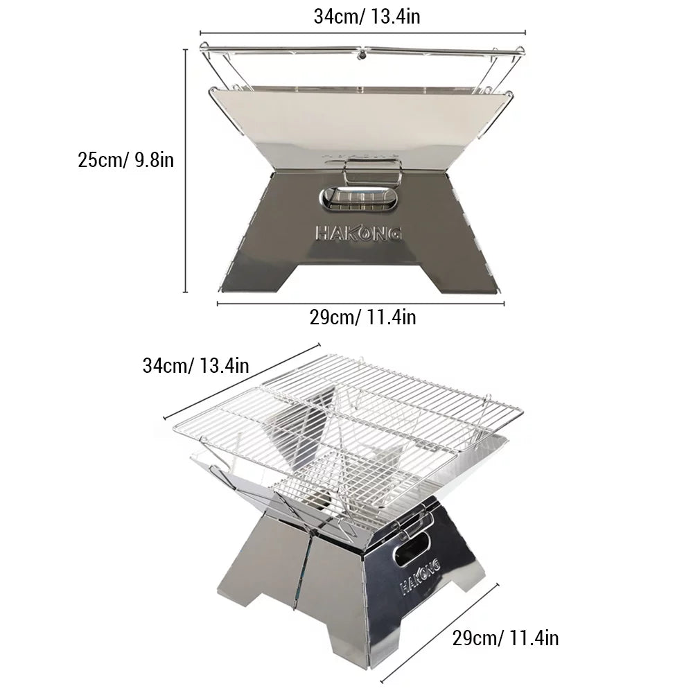 HAKONG Stainless Steel Portable BBQ Grill  Foldable Design Perfect for Traveling and Picnic Barbecue