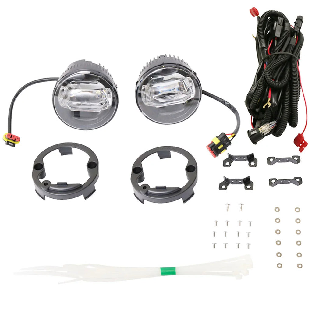 Ikon Motorsports Compatible with Ford Mustang, Ford Focus, Ford Taurus X, Ford Transit Connect; Lincoln LS & Navigator Front LED Fog Lamp Foglight Pair LH RH Clear Lens W/ Wire Harness