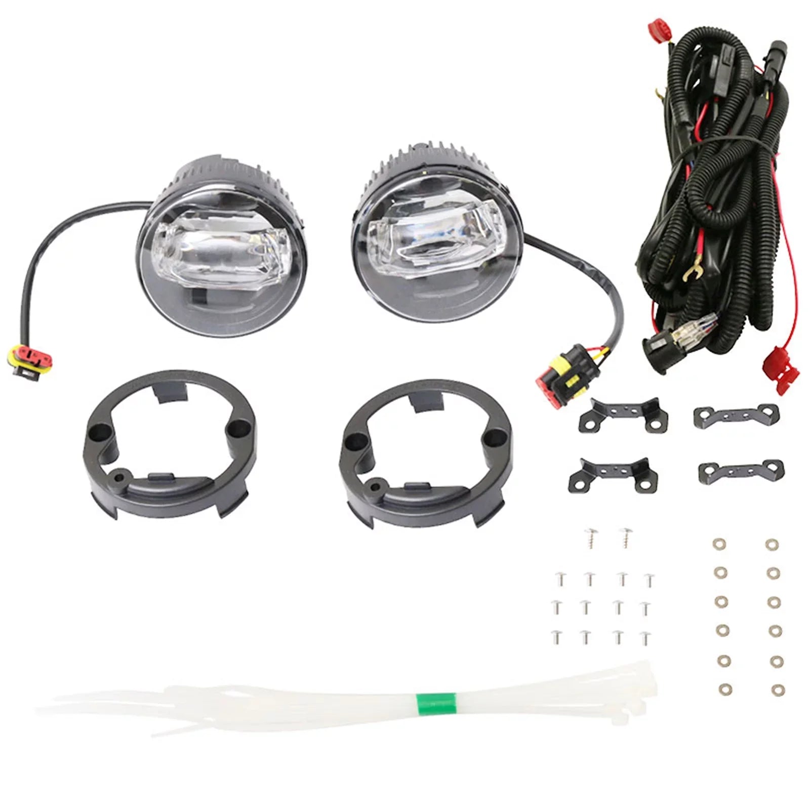 Ikon Motorsports Compatible with Ford Mustang, Ford Focus, Ford Taurus X, Ford Transit Connect; Lincoln LS & Navigator Front LED Fog Lamp Foglight Pair LH RH Clear Lens W/ Wire Harness
