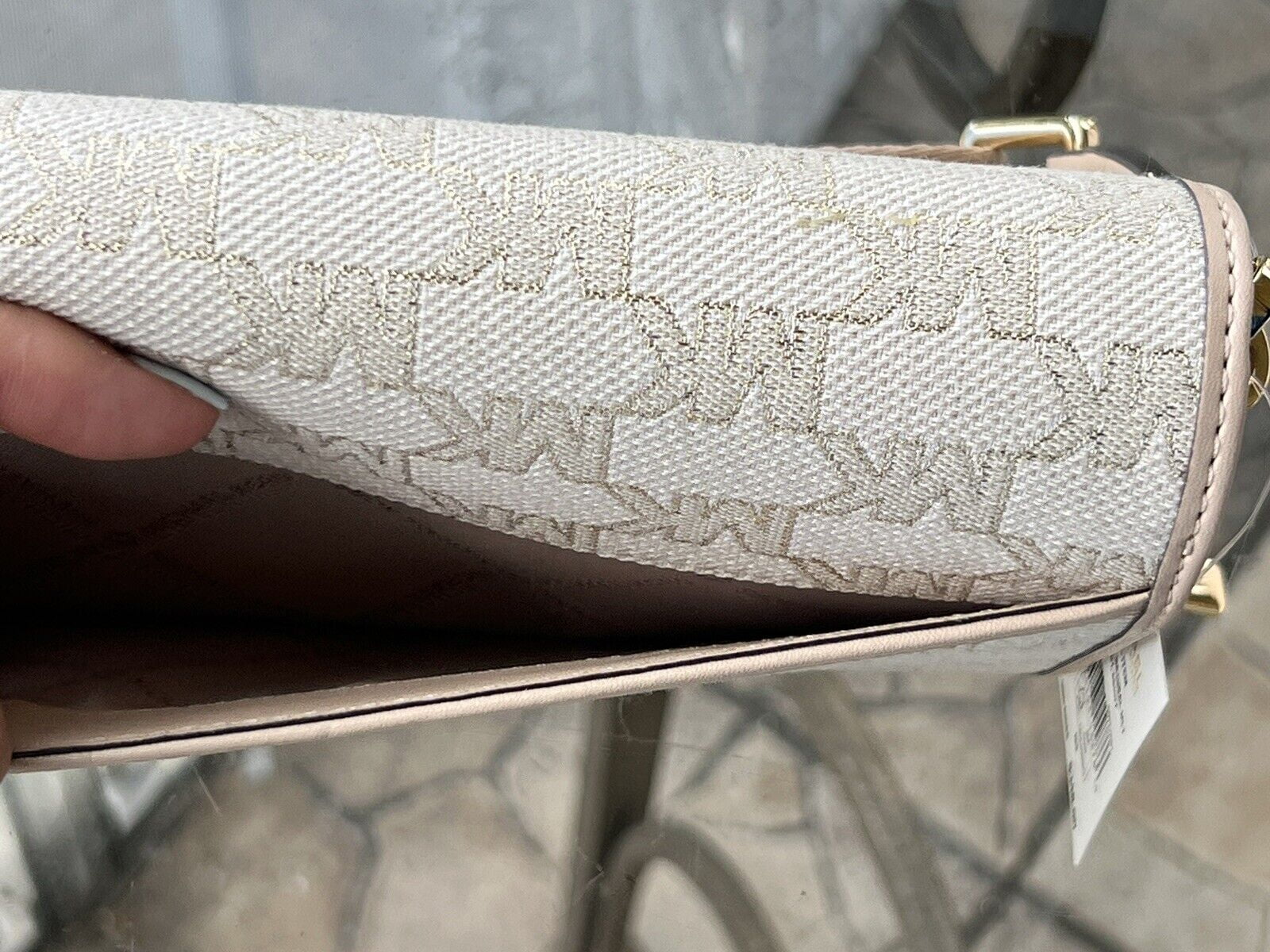 Michael Kors Jet Set LG Zip Around Wallet Crossbody Bag MK Gold Glitter Natural
