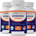 Vitamatic Berberine Supplement 500mg - 60 Vegetable Capsules - Made in The USA - Gluten Free - Non-GMO (3 Bottles)
