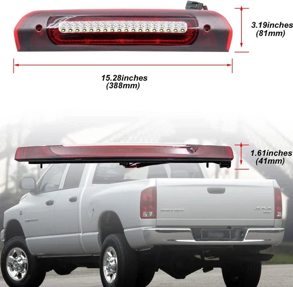 NSLUMO Led Third Brake Light Replacement for 2002-2009 Dodge RAM 1500 2500 3500 Red LED Strobe 3rd Brake Light White Reverse Cargo Light Kit Euro Clear Lens CHMSL Rear Tail Brake Lamp Assembly