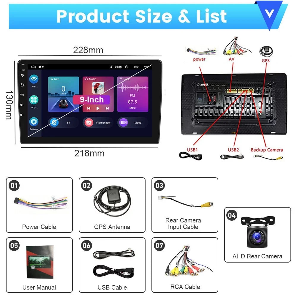 Podofo 2+64G for Hyundai Santa-fe 2006-2012 9'' Car Stereo Radio Wireless Carplay Android Auto Mirror Link Android 13 WIFI GPS FM Bluetooth USB Hifi,AHD Backup Camera