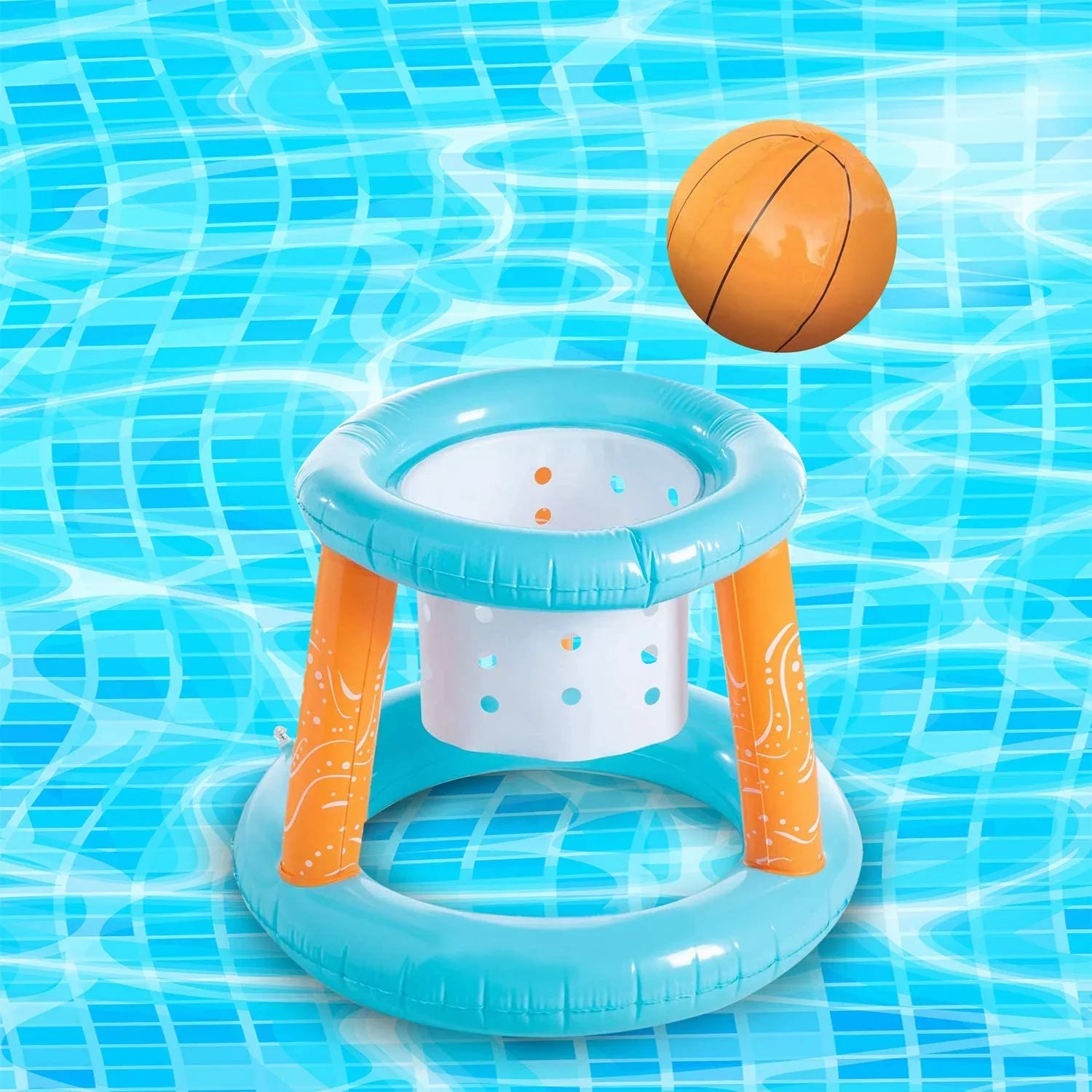 Clover Larger Pool Volleyball Set & Basketball Hoop, Pool Volleyball Net for Inground Balls & Weight Bags, Pool Toys Game for Kids Teens and Adults | Light Blue