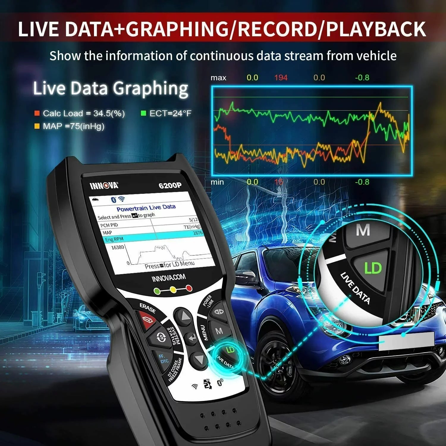 INNOVA 6200P OBD2 Scanner Code Reader Full System ABS SRS Battery Registratio Oil Bluettoth Diagnostic Tool