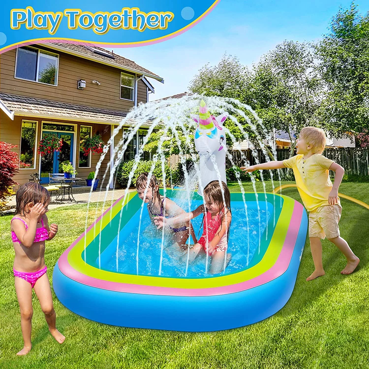 Intera Unicorn Sprinkler Pools for Kids, Splash Pad Inflatable Kiddie Pool for Outside, Splash Mat Baby Paddling Pool for Backyard, Water Sprinkler Toys Games for Summer Outdoor Toddlers Play - 68"