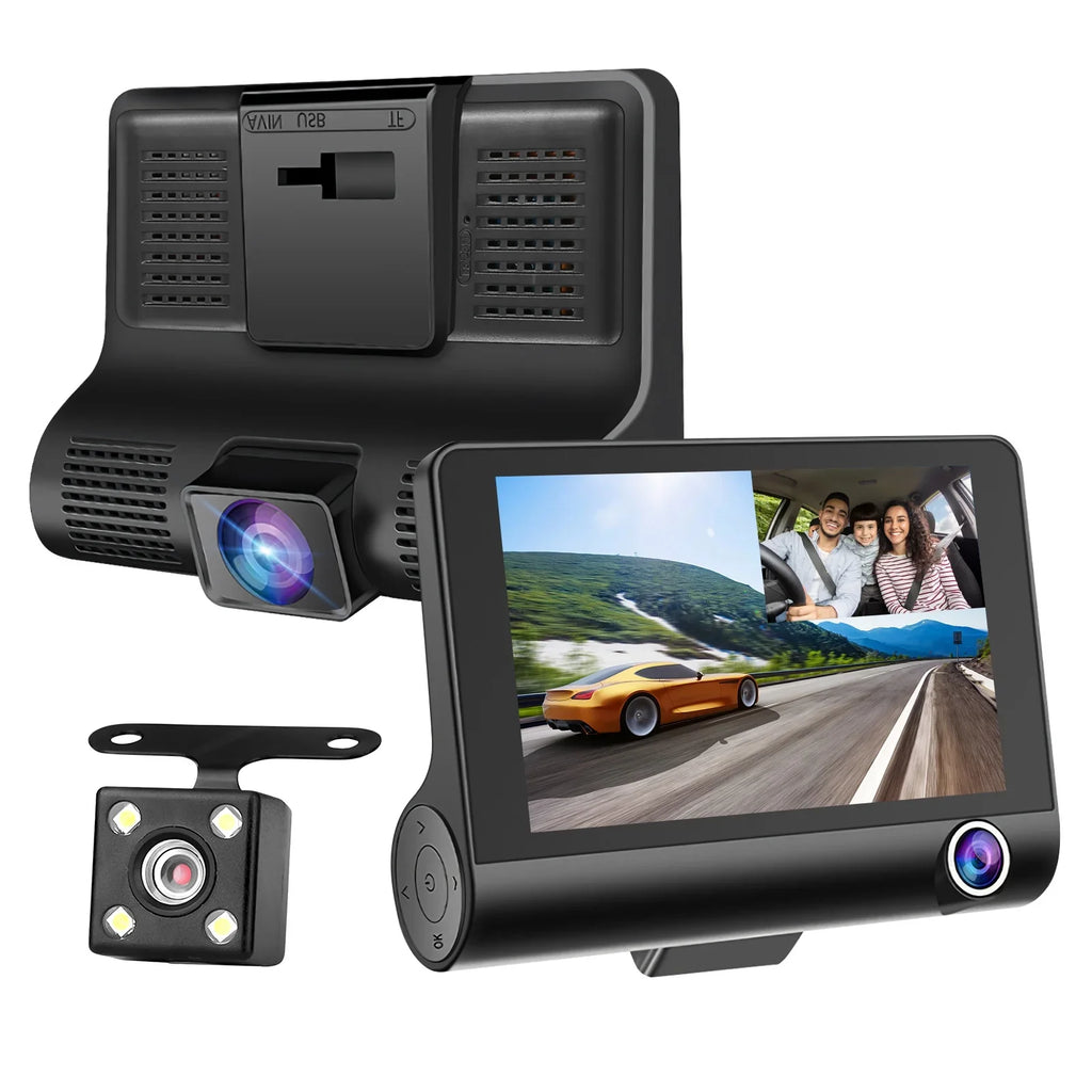 Cheefull  Wide Angle Dash Cam 4 Inch 3 Cameras Wide Angle Night Vision Loop Recording Car Driving Recorder Backup Camera