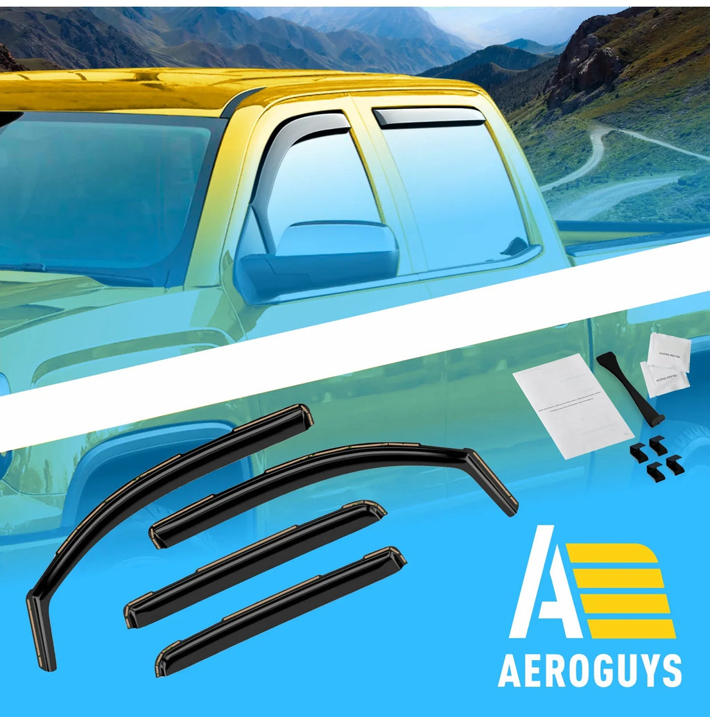 AEROGUYS In-Channel Window Deflectors Extra Durable Window Visors Rain Guards Fit for Chevrolet (Chevy) Silverado 1500 2014-2018 Crew Cab, Sun Visors, Wind Vent Visors, Truck Accessories -4pcs. AG0421