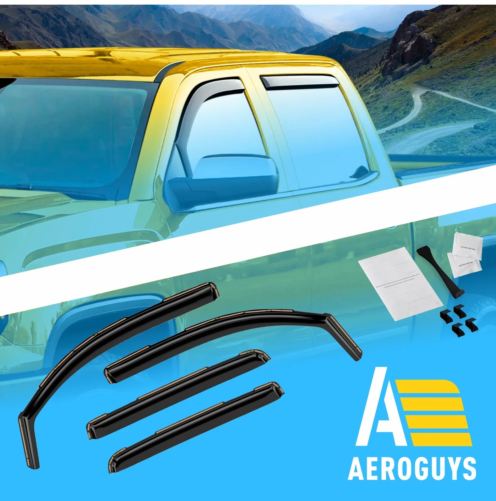 AEROGUYS In-Channel Window Deflectors Extra Durable Window Visors Rain Guards Fit for Chevrolet (Chevy) Silverado 1500 2014-2018 Crew Cab, Sun Visors, Wind Vent Visors, Truck Accessories -4pcs. AG0421