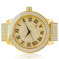 Roman Face Simulated Diamonds Yellow Gold Tone Custom Joe Rodeo Jojo Jojino Khronos Watch W/Date Function