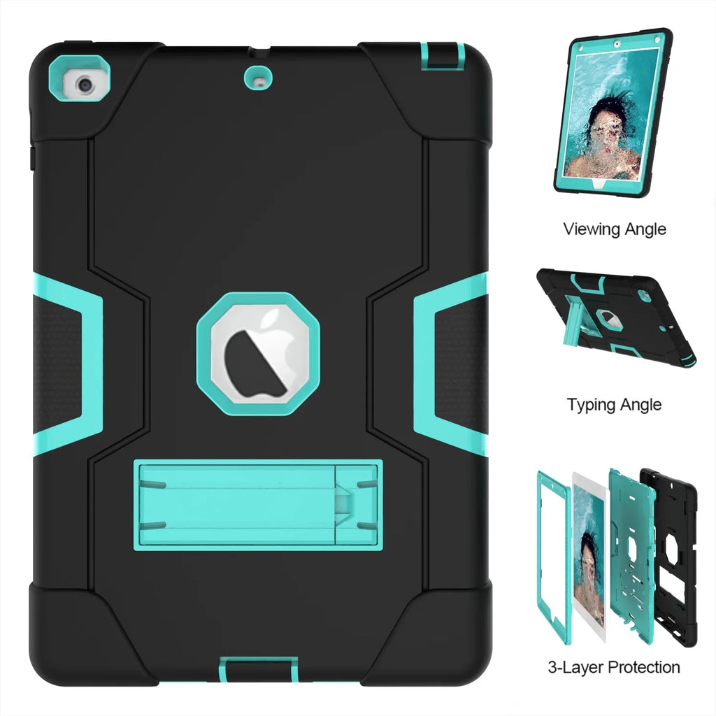 Allytech Case for New iPad 9.7 2018 2017,iPad 6th/5th Generation Case,Three Layer Shockproof Armor Defender Protective Case Cover for Apple iPad 9.7 2017/2018 A1893 A1954 A1822 A1823 (Black/Aqua)
