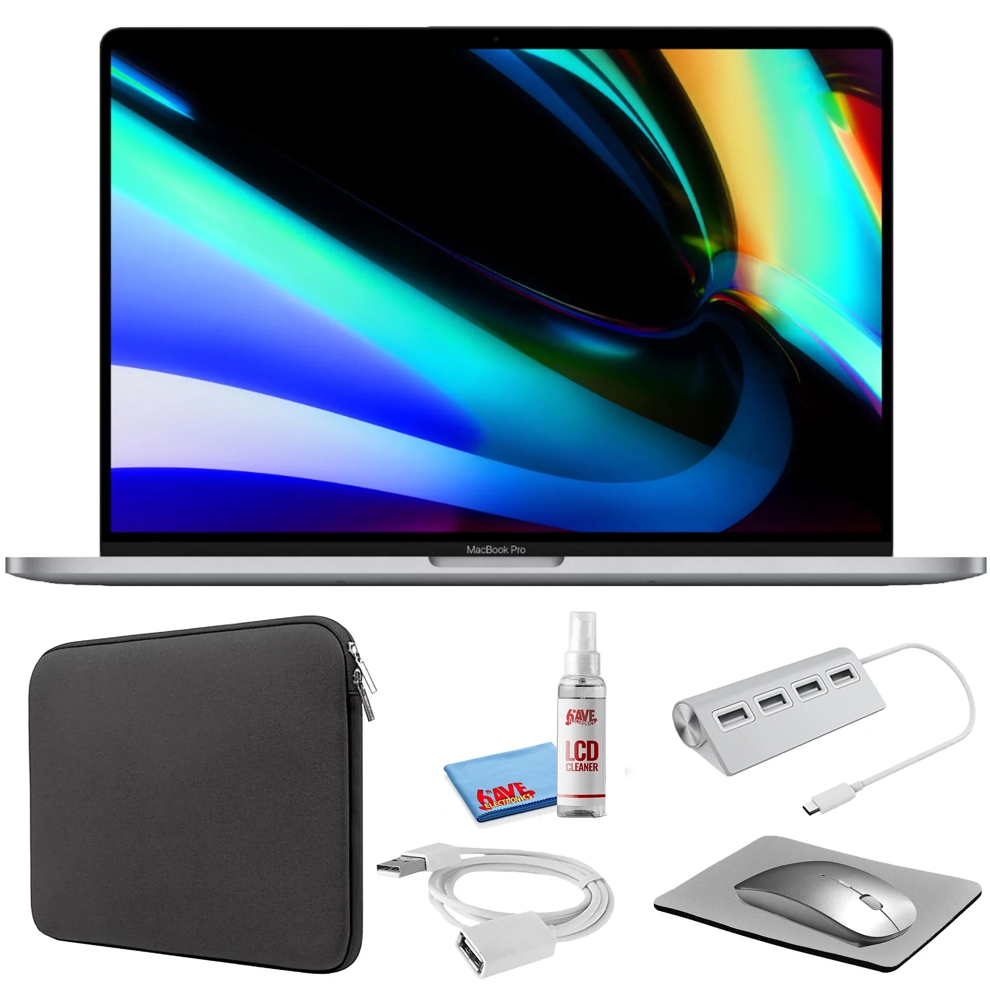 Apple MacBook Pro 16-inch (i9 2.3GHz, 1TB SSD) (Late 2019, MVVK2LL/A) - Space Gray Bundle with Black Zipper Sleeve + Computer Starter Kit + Cleaning Kit (Refurbished)