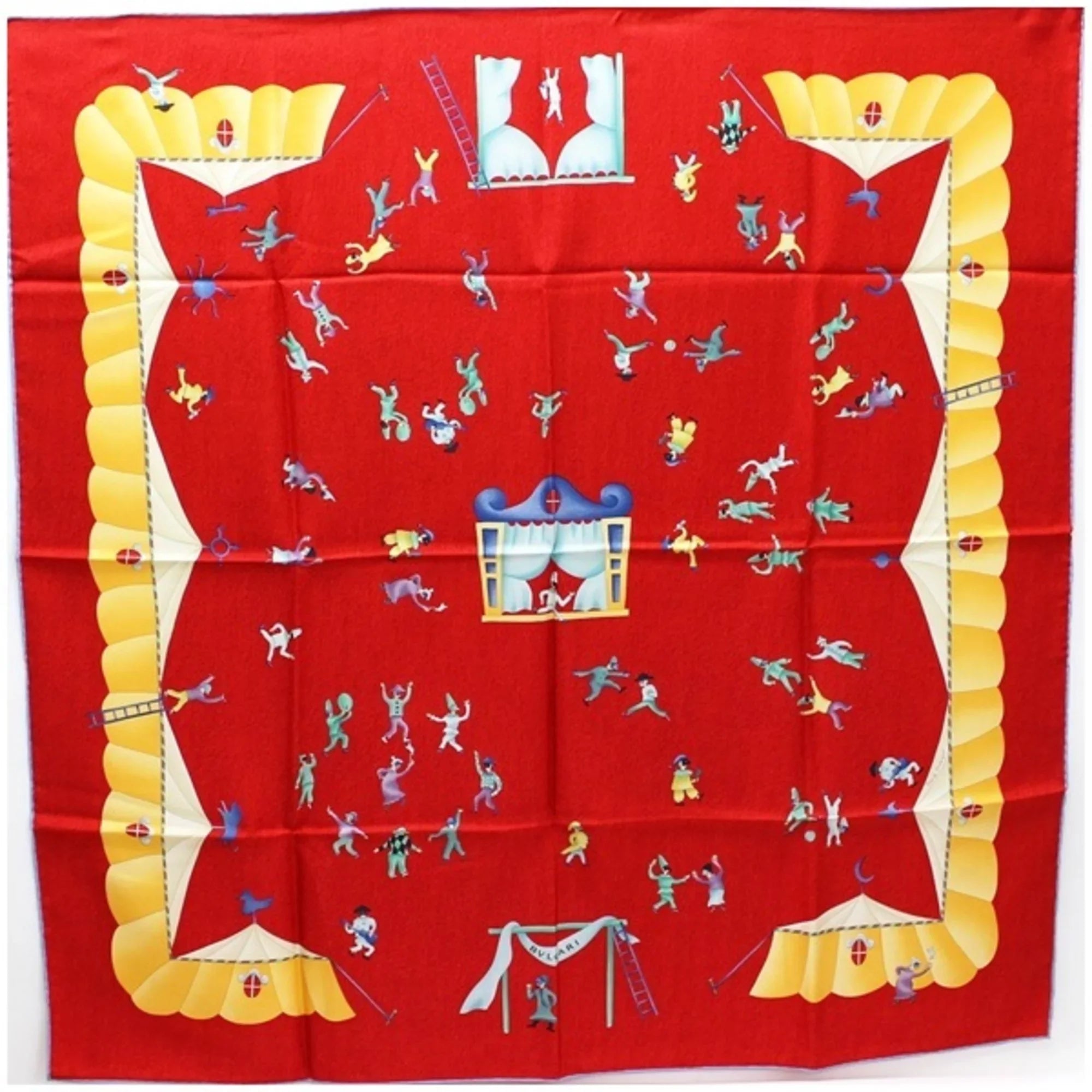 Pre-Owned Bvlgari scarf muffler silk red circus pattern BVLGARI ladies (Like New)