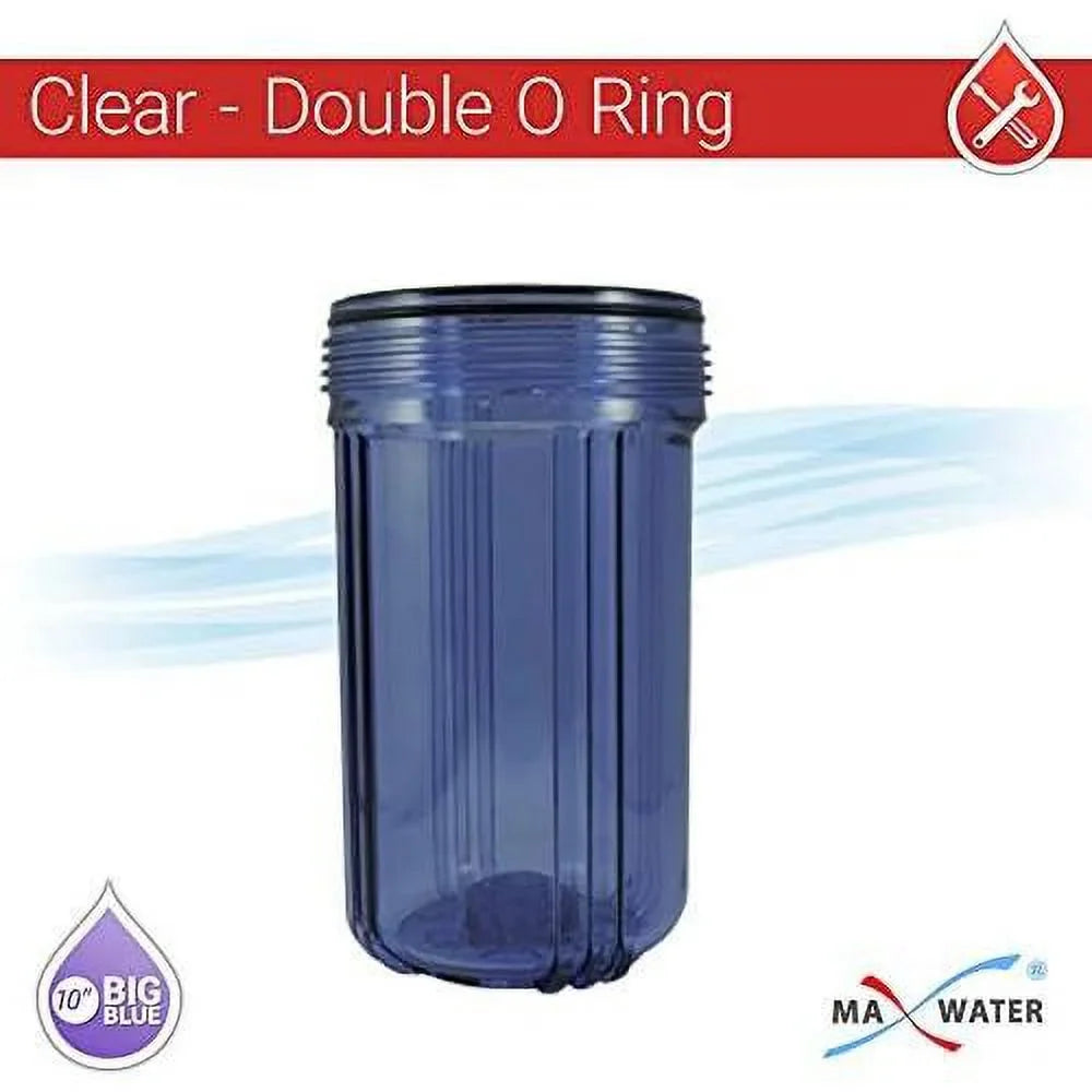 2 Pack 10" BB Clear Whole House  System Filter Housing 1" NPT Brass Ports W/Pressure Release, 2 Pressure Gauges, Wrench  2 Brackets