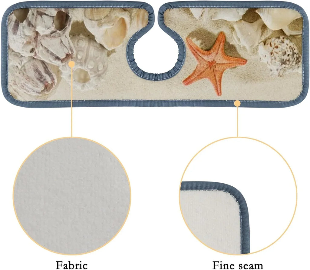 Bestwell 3PCS Faucet Absorbent Mat, Sea Beach Starfishes Summer Washable Sink Splash Guard Drip Catcher, Kitchen Bath Countertop Sinkmat Microfiber Drying Mats
