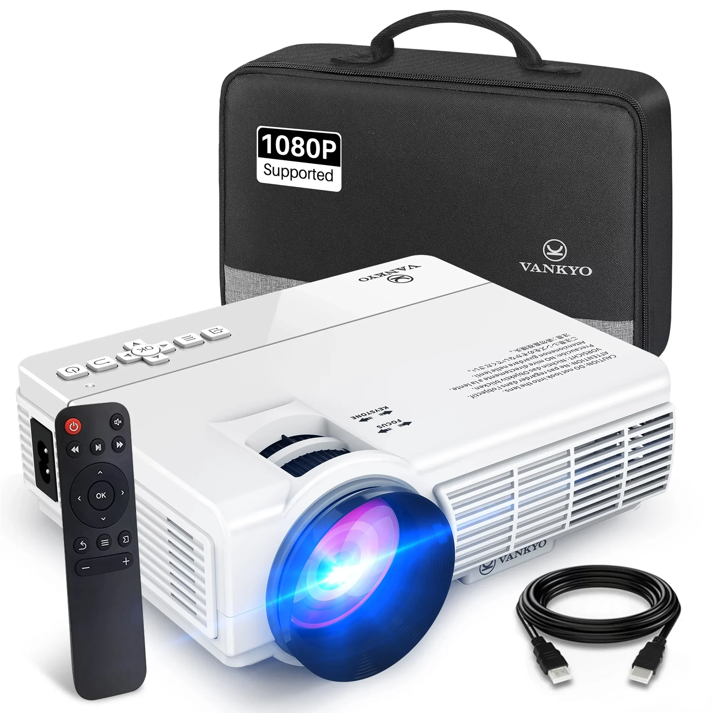VANKYO Leisure 3 1080P Supported Mini Projector with 65000 Hours Lamp Life, LED Portable Projector Support 200'' Panel, Compatible with TV Stick, PS4, HDMI, VGA, TF, AV and USB (White)