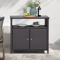AUCHI Indoor Outdoor 2-Door Wicker Storage Cabinet with Shelf, Powder Coated Steel, All Weather Resin Wicker, Dark Brown