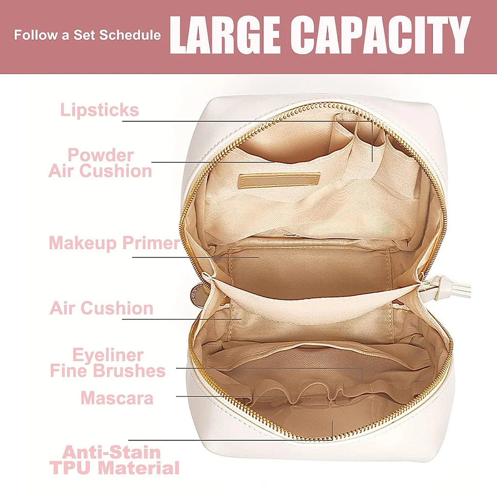 Portable Puffer Cosmetic Bag with Compartments Large Capacity Makeup Organizer Bag for Purse, Elegant Travel Cosmetic Bag