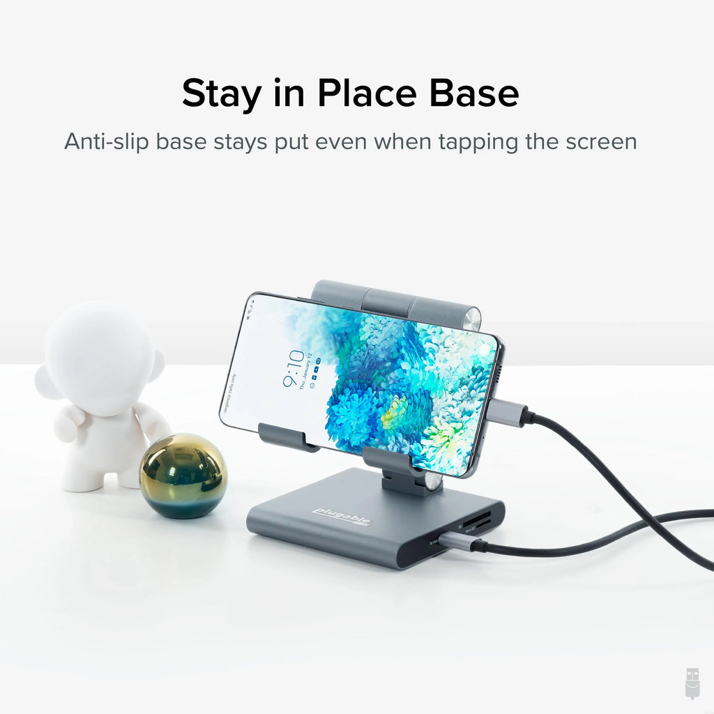 Plugable 8-in-1 USB C Docking Station for iPad with Stand, 100W Pass-through Charging USB-C Hub, 1x HDMI, 2x USB, Audio, and SD, Compatible with Windows, iPadOS, USB-C Phones, and Tablets