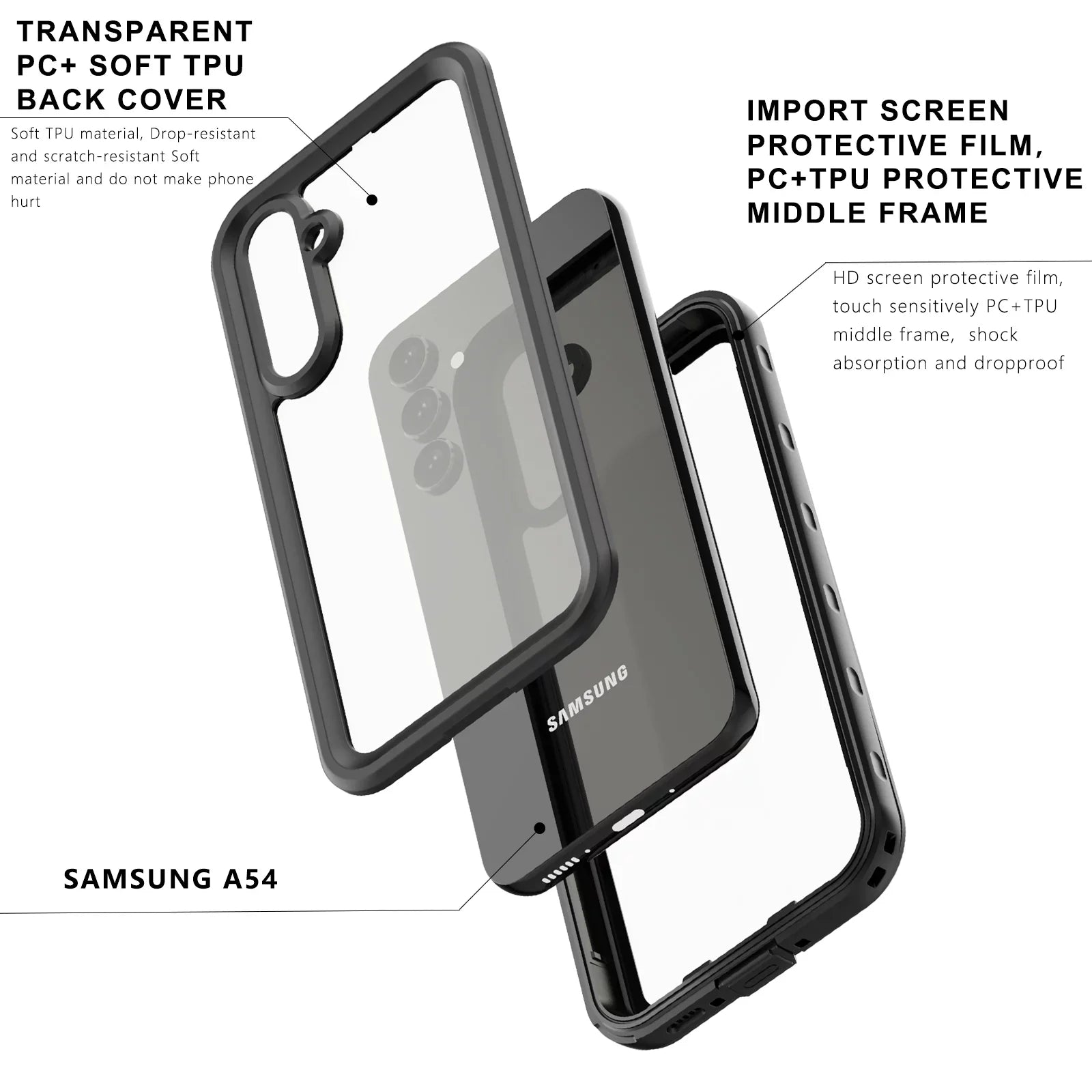 ELEHOLD Rugged Waterproof Case for Samsung Galaxy A54 5G,IP68 Underwater Built-in Screen Protector Full-Body Protection Shockproof Dustproof Waterproof Scratch-Resistant Case for Samsung A54 5G