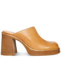 STEVE MADDEN Womens Beige 1" Platform Padded Goring Flirtie Square Toe Block Heel Slip On Leather Clogs Shoes 8 M