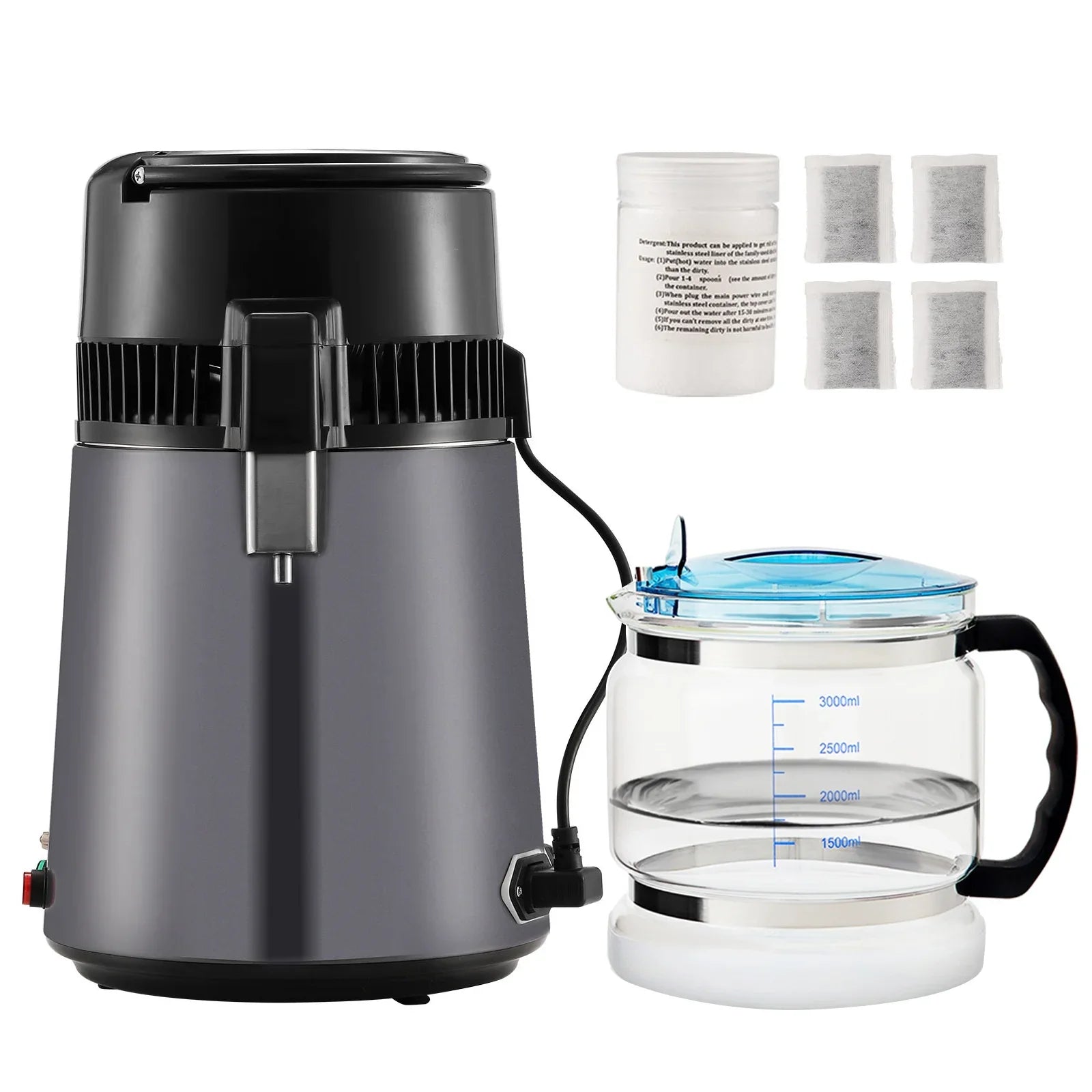 SKYSHALO 4L Water Distiller Purifier Machine Countertop Stainless Steel Interior
