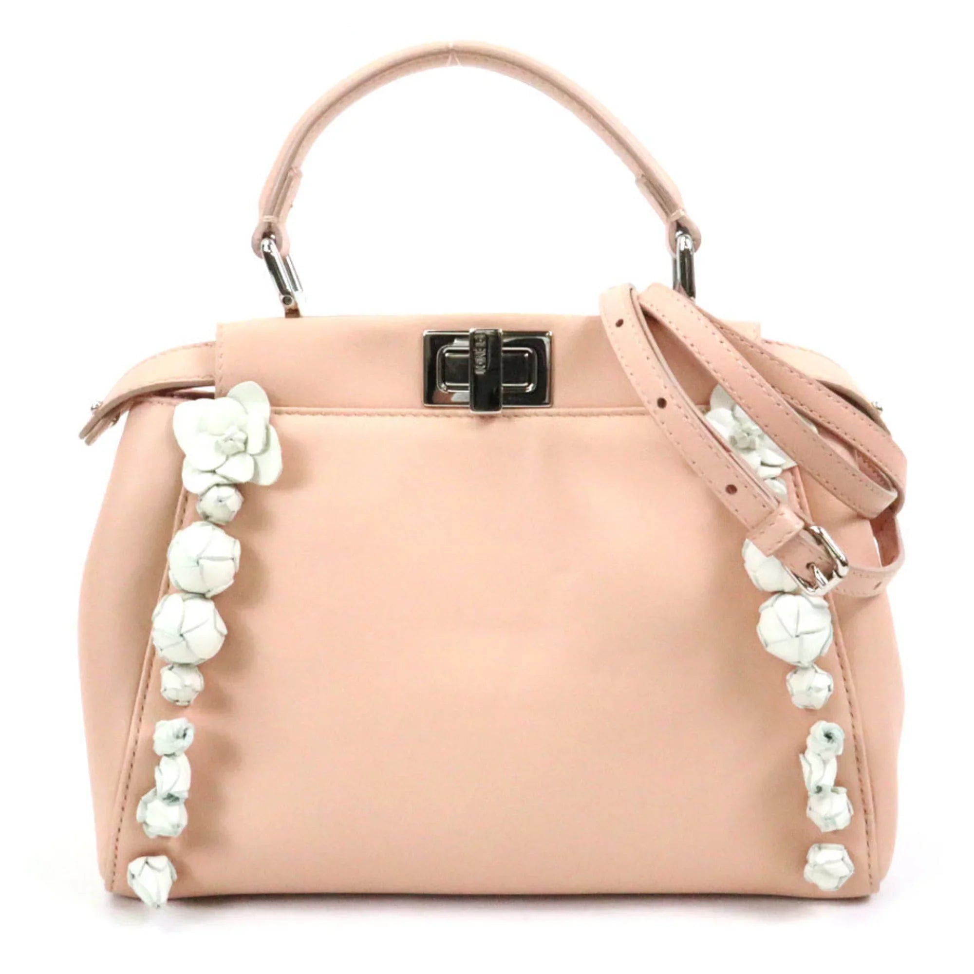 Pre-Owned Fendi FENDI Handbag Shoulder Bag Mini Peekaboo Leather Pink Beige/White Silver Women's (Good)