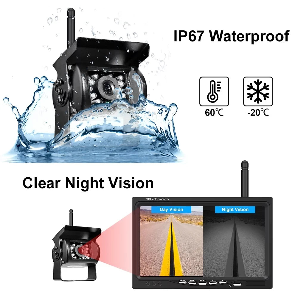 Podofo Vehicle Reverse Backup Cameras Monitor System Kit 12V/24V, 1080P Front Side Rear View Camera for RV Bus Truck Trailer Caravan Camper