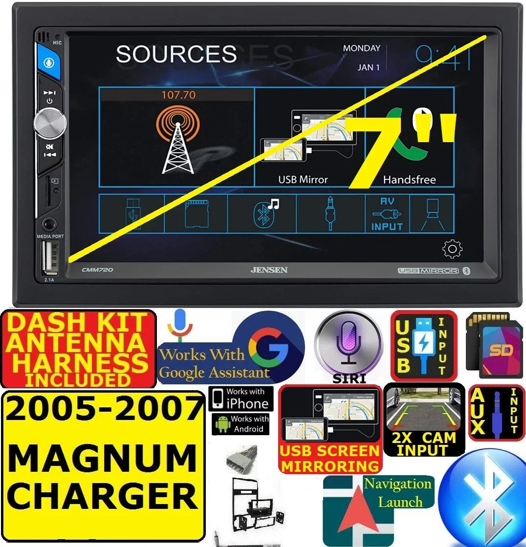 FITS 05-07 DODGE MAGNUM CHARGER AM/FM USB/BLUETOOTH TOUCHSCREEN CAR RADIO STEREO PKG.  INCLUDES VEHICLE SPECIFIC INSTALLATION HARDWARE INCLUDING DASH KIT, WIRE HARNESS, AND ANTENNA ADAPTER WHEN