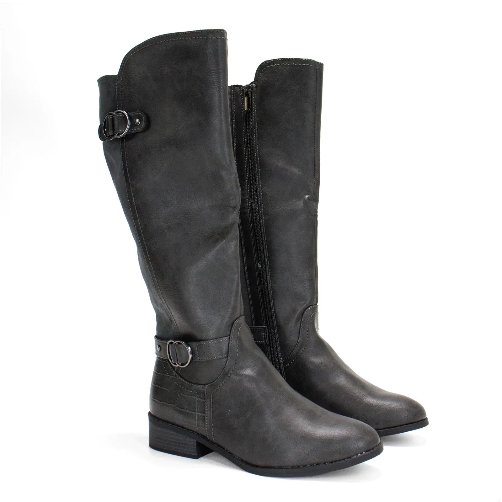 Karen Scott Women's Leandraa Extra Wide Calf Riding Boot, Grey,8 M US
