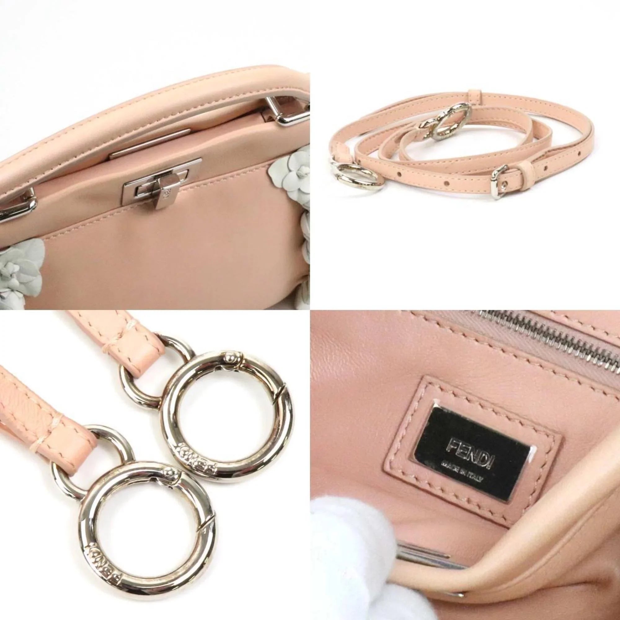 Pre-Owned Fendi FENDI Handbag Shoulder Bag Mini Peekaboo Leather Pink Beige/White Silver Women's (Good)