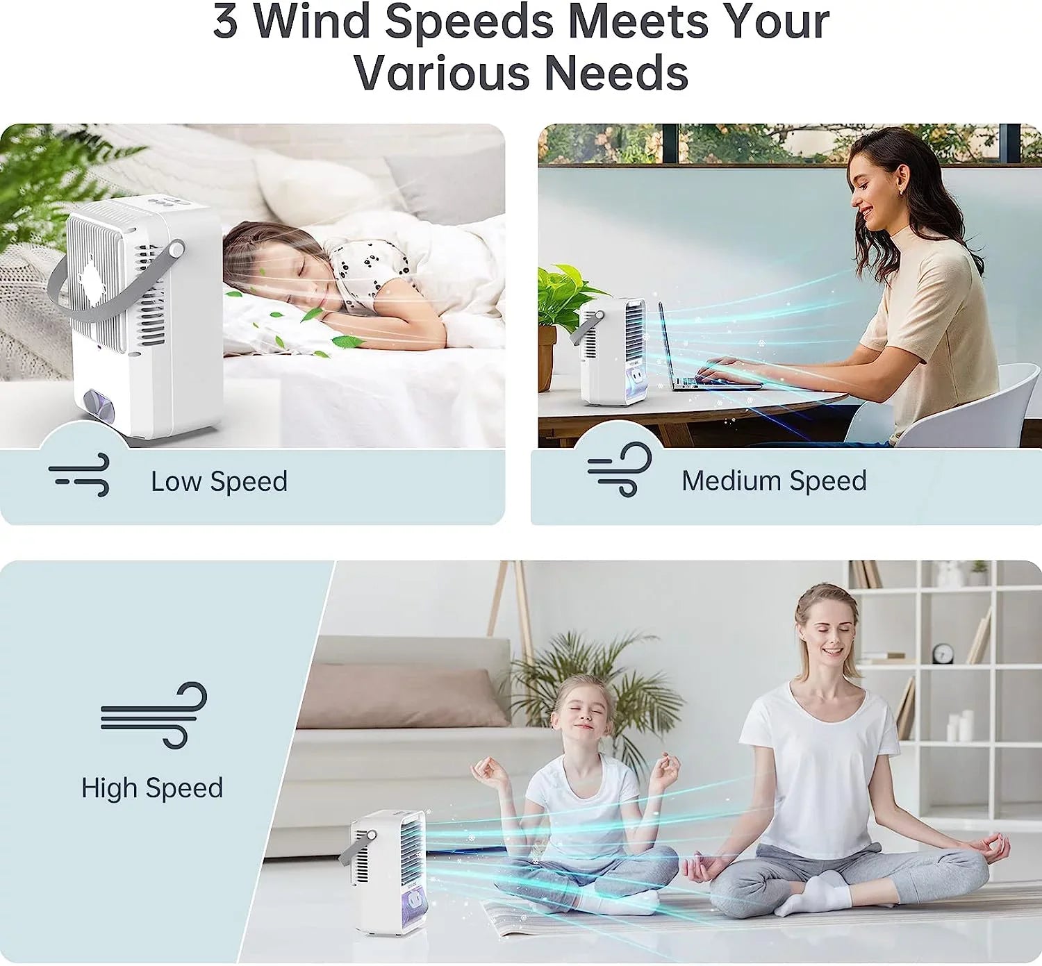Brano Portable Air Conditioners Fan, Portable AC Air Cooler Fan with 3 Speed , USB Mini Portable Desk Misting Fan , Personal Air Conditioner AC Fan Rechargeable, Blue