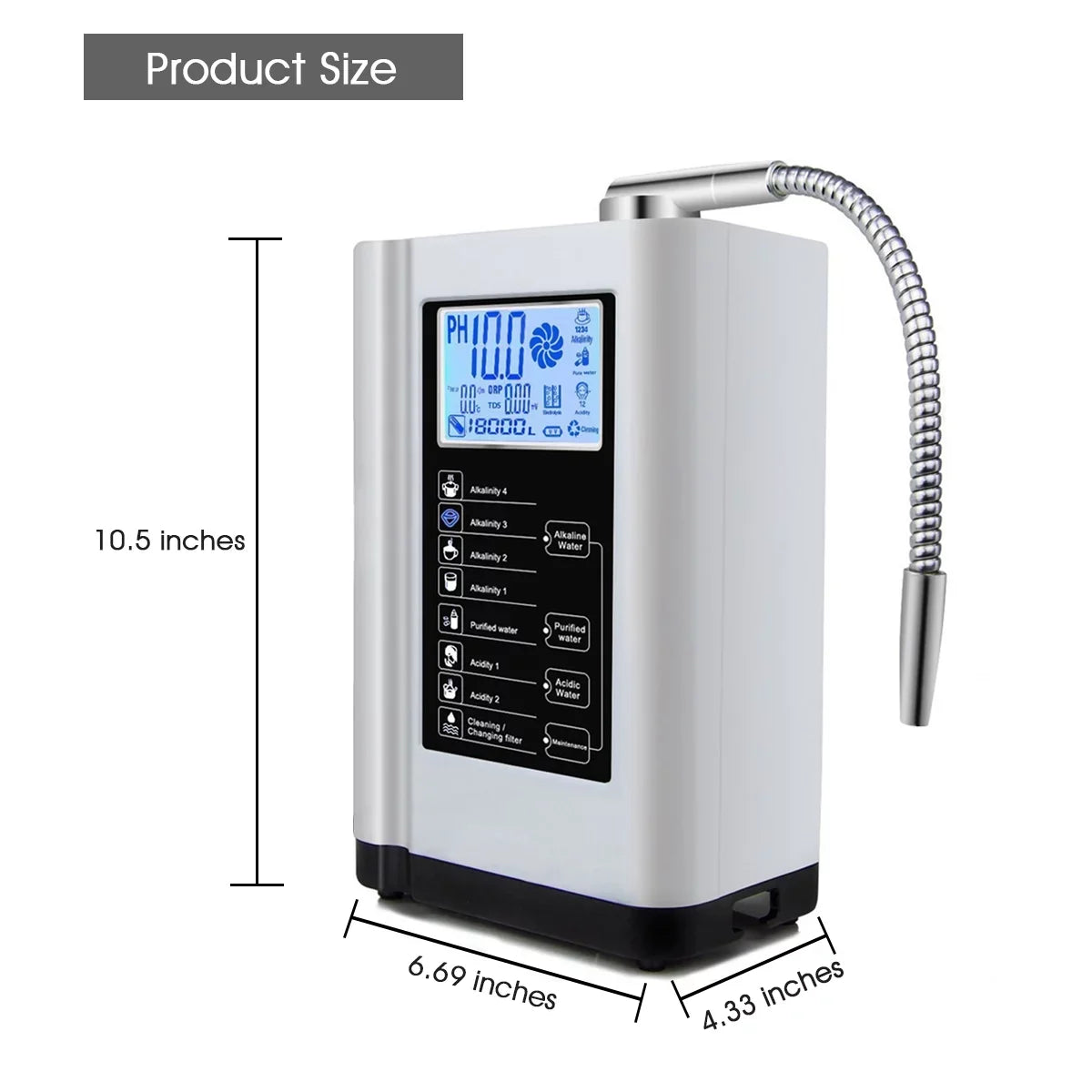 Alka Water Ionizer, Water Purifier Machine PH 3.5-10.5 Alkaline Acid Water Machine, up to -500mV ORP, 8000 Liters per filter,7 Water Settings, Auto-cleaning,Intelligent Voice White)