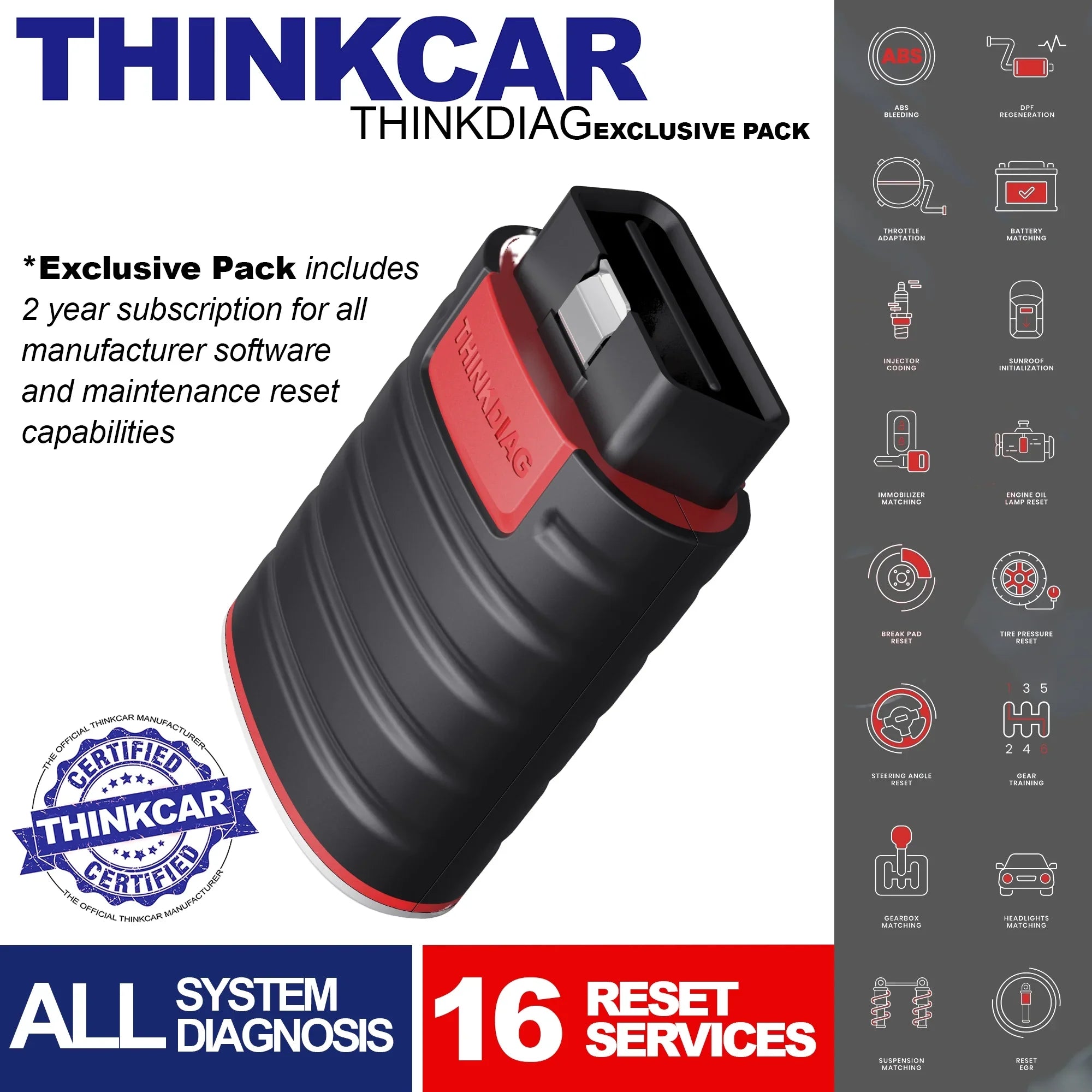 Bluetooth OBD2 Scanner Full Systems Car Diagnostic Tool Code Reader (2 Year Software Included) 15 Maintenance Functions for Cars Since 1996- THINKCAR  THINKDIAG