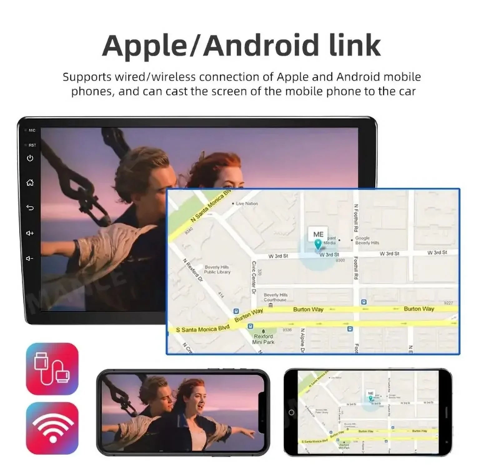 10.1 inches 1280*720 IPS Touchscreen Android 12 2+32GB Car Stereo for Honda Civic 2006-2011 Car Radio Carplay & Android Auto Support Backup Camera GPS Navi FM BT