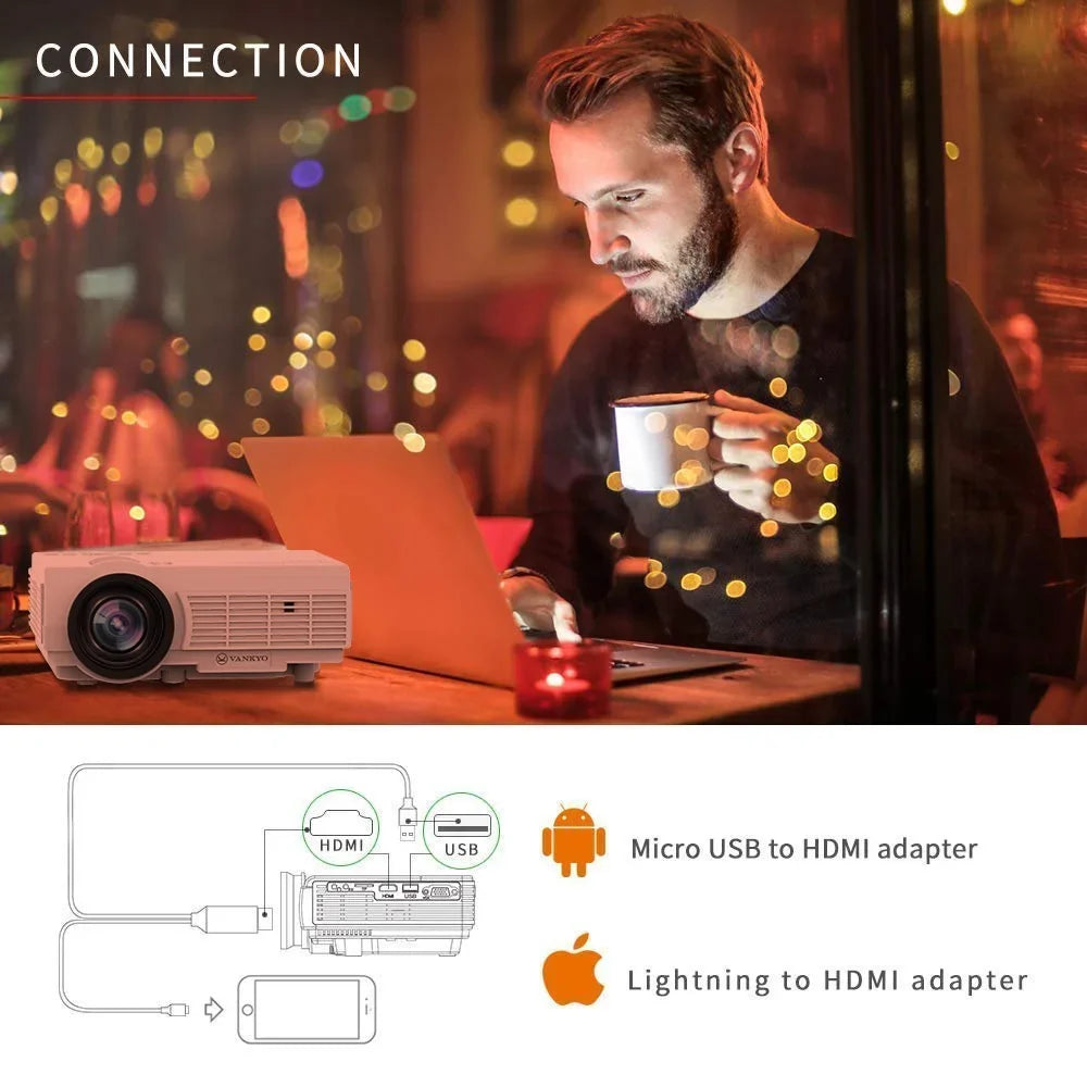 VANKYO Leisure 3 1080P Supported Mini Projector with 65000 Hours Lamp Life, LED Portable Projector Support 200'' Panel, Compatible with TV Stick, PS4, HDMI, VGA, TF, AV and USB (White)