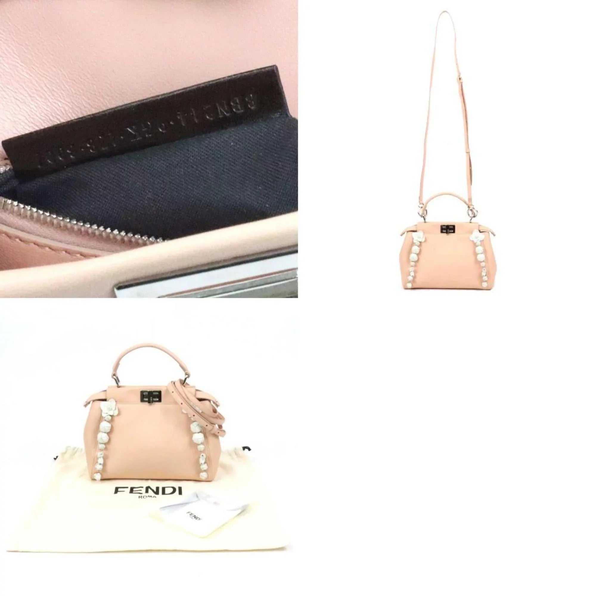 Pre-Owned Fendi FENDI Handbag Shoulder Bag Mini Peekaboo Leather Pink Beige/White Silver Women's (Good)