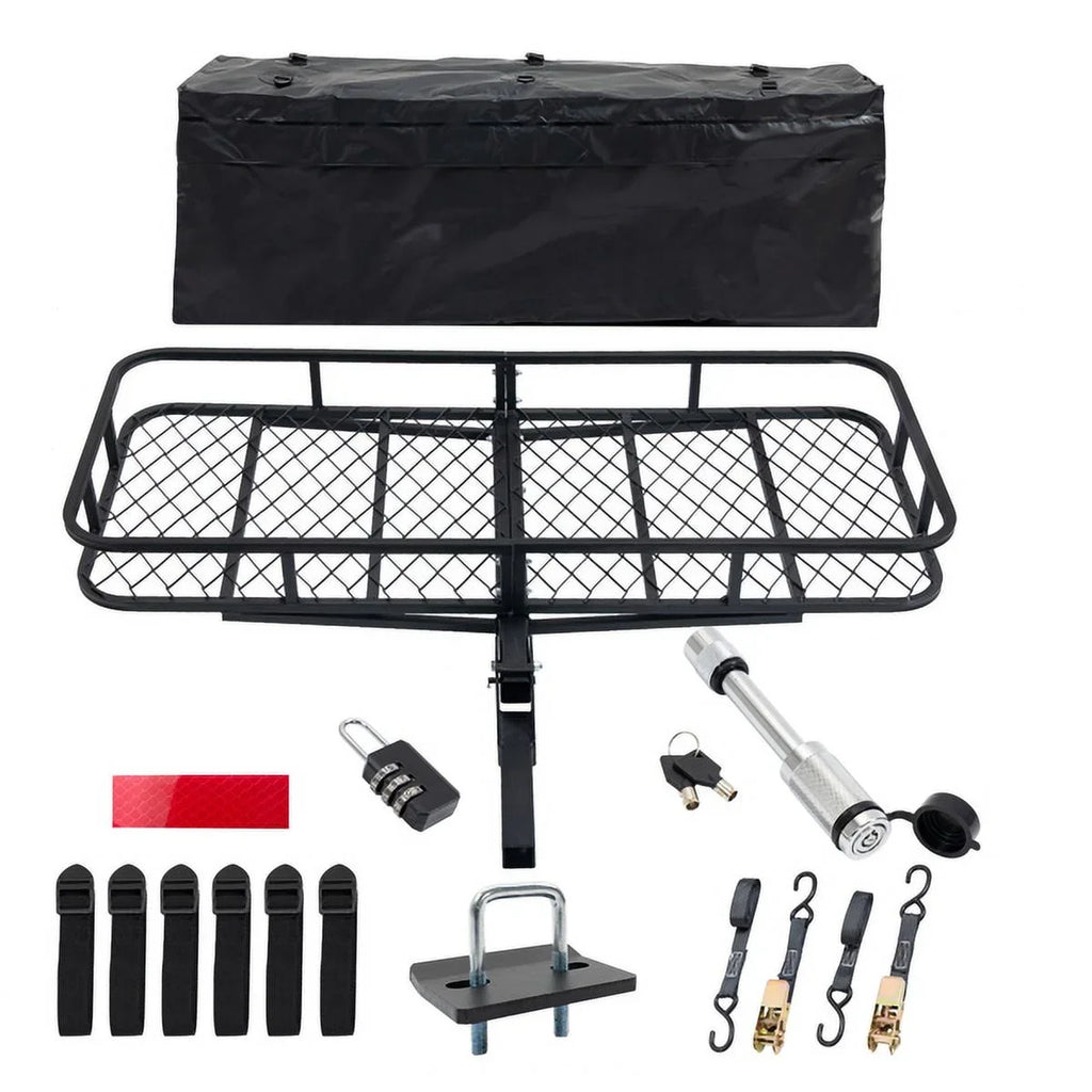 Teledu 60" x 24" x 6" Hitched Mounted Folding Cargo Basket with a 500 lb Capacity for Car SUV Truck Trailer, Black