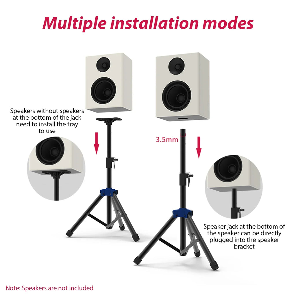 Carevas Heavy Duty Speaker Stand with Telescoping Height, Three point Triangle Base Bracket, for Studio Speakers