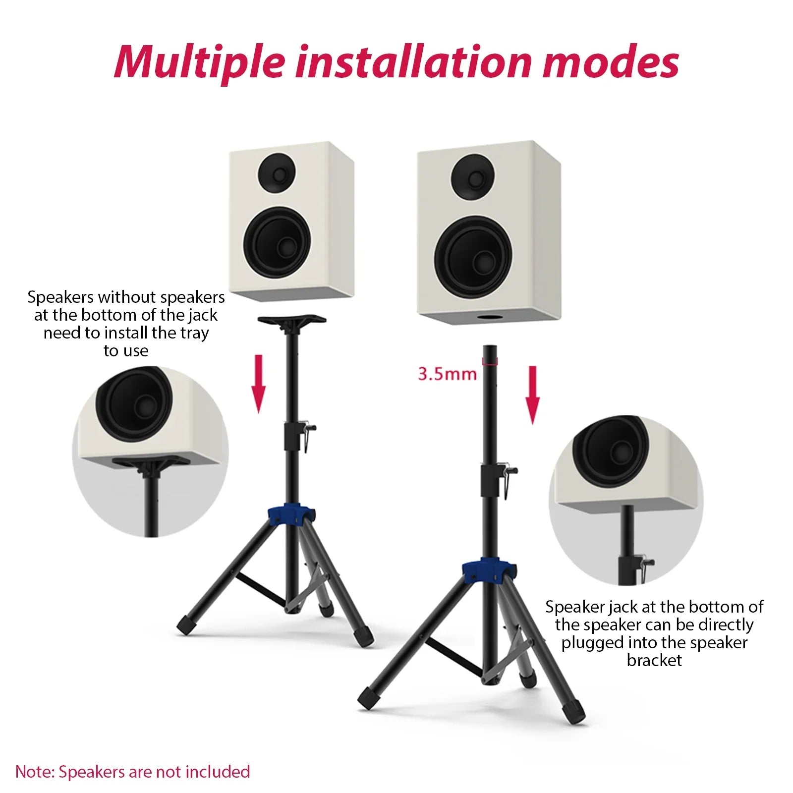 Carevas Heavy Duty Speaker Stand with Telescoping Height, Three point Triangle Base Bracket, for Studio Speakers
