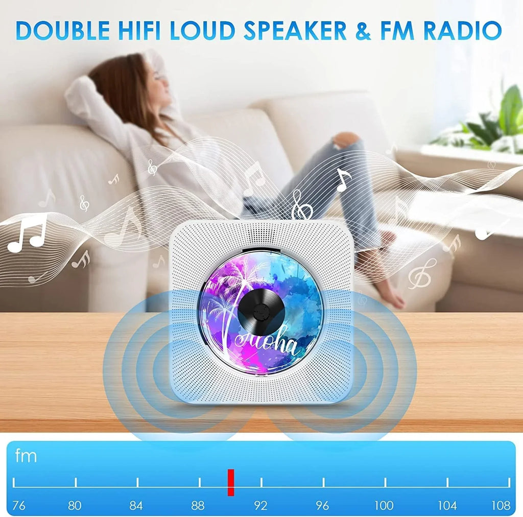 Gueray Portable CD Player with Bluetooth, Desktop CD Music Players for Home Built-in Double HiFi Sound Speakers, Support AUX&USB Headphone Jack, FM Radio Boombox, LCD Screen Monitor for Kids Gift