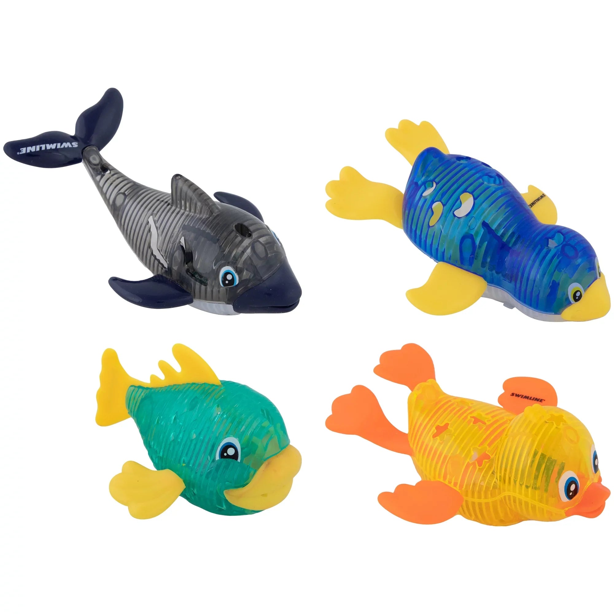 SWIMLINE ORIGINAL 4-Pack Diving Toys LED Light-Up Glowing Sea Animal Fun Pals Catch The Fish Retrieval Game For Swimming Pool & Bath Tub For Kids Multi Color Flashing Underwater Dive Practice Learn