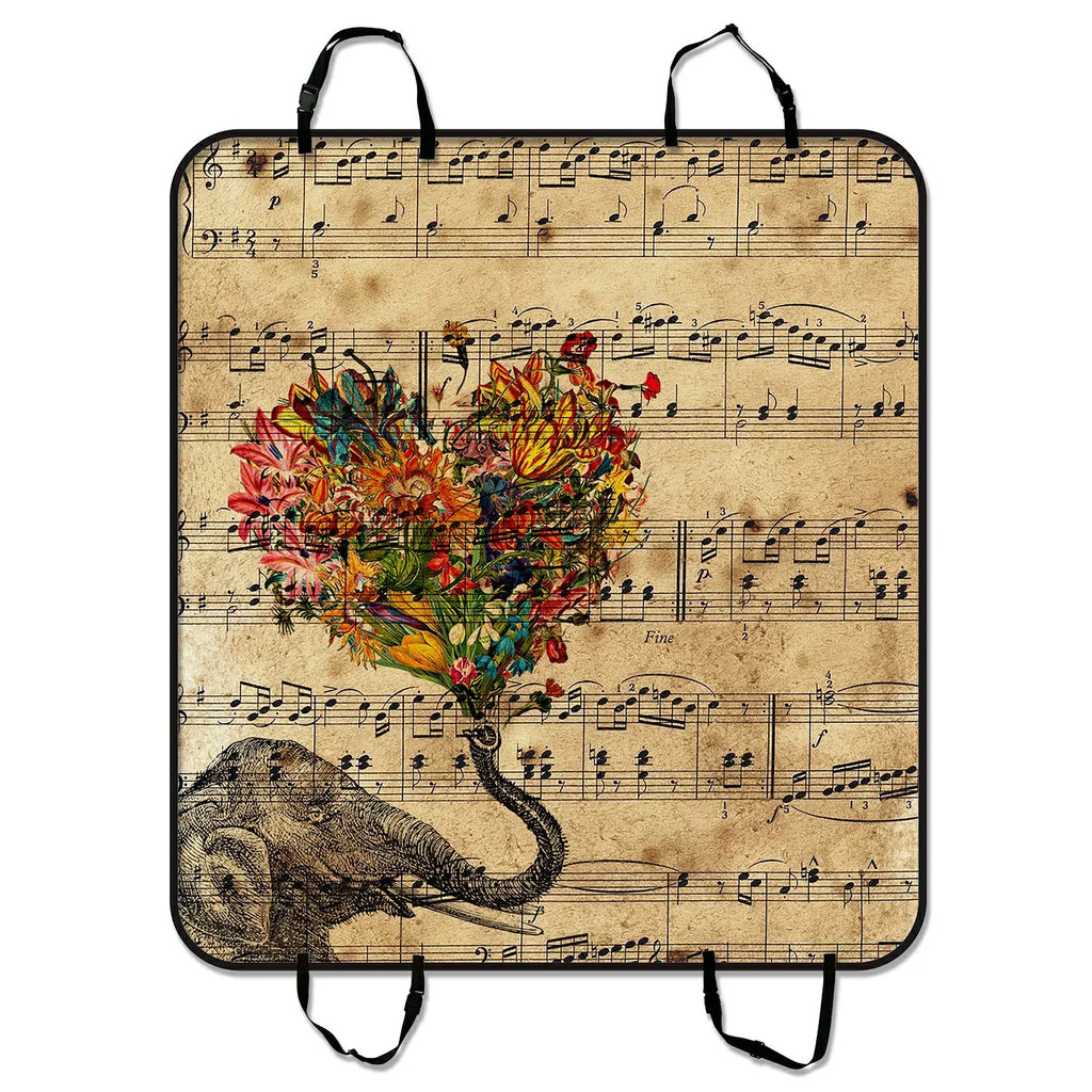 GCKG Music Note and Elephant with Colorful Paisley Heart Pet Car Seat Cover Dog Car Seat Mat Hammock Cargo Mat Trunk Mat For Cars Trucks and SUV 54x60 inches