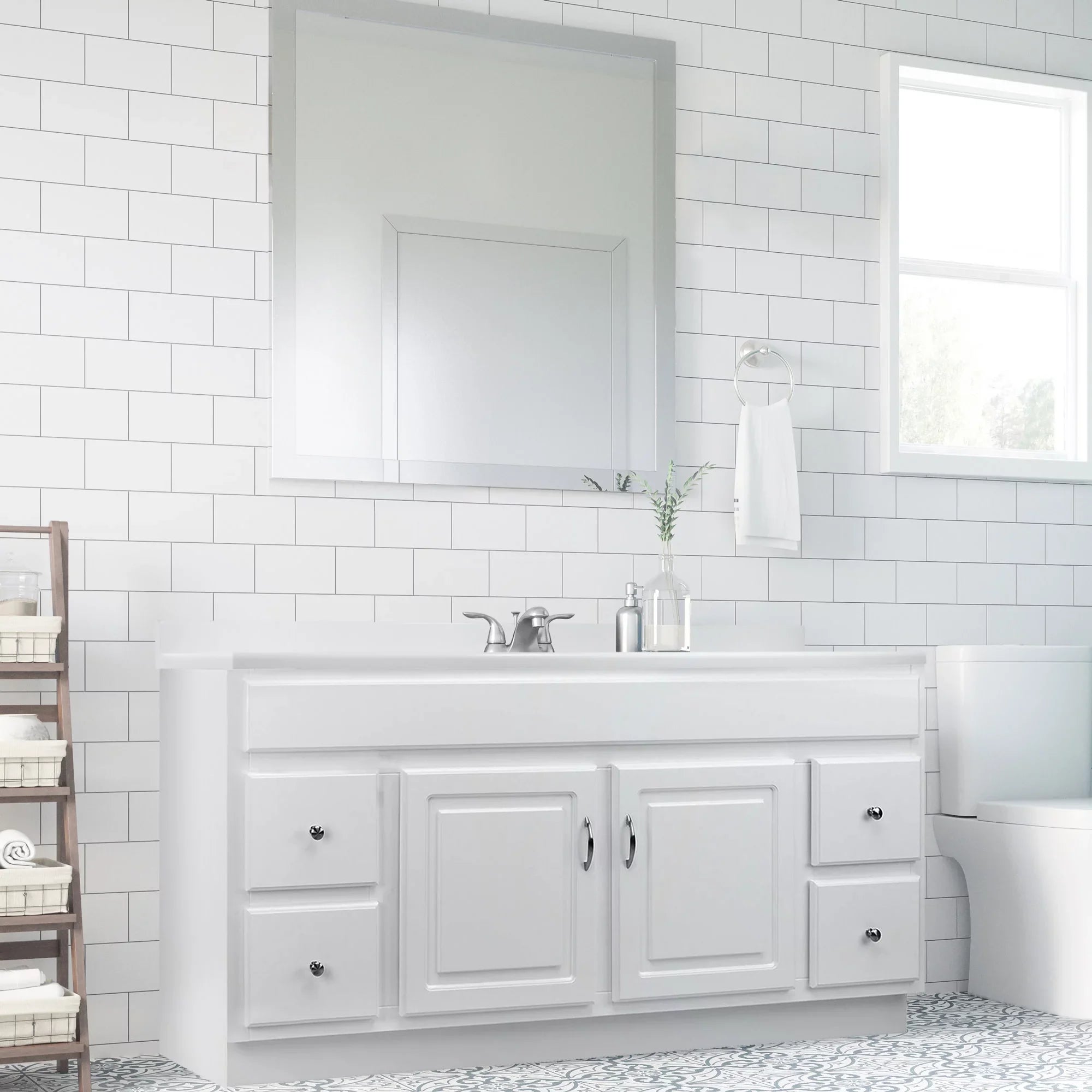 Design House 557660-WHT 61-inch Camilla Cultured Marble Centerset Mount Rectangle Single Bow Vanity Top with Integrated Backsplash, Solid White