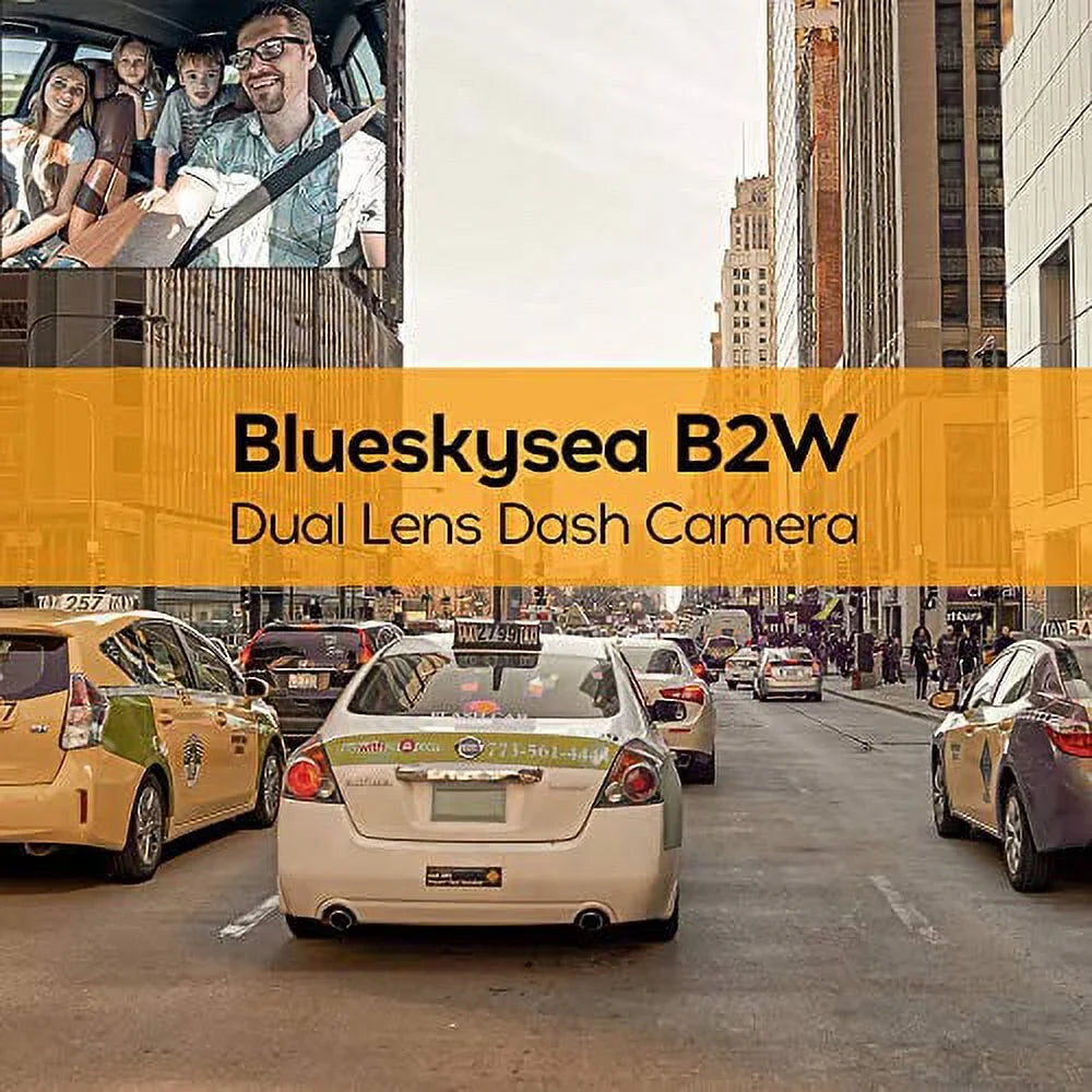 Blueskysea B2W 1080P Dual Dash Cam Front and Inside Dashcam HD Double Rotatable Lens Driving Recorder Camera with IR Night Vision 2'' Screen 32GB SD Card for Uber Rideshare Lyft Car Driver