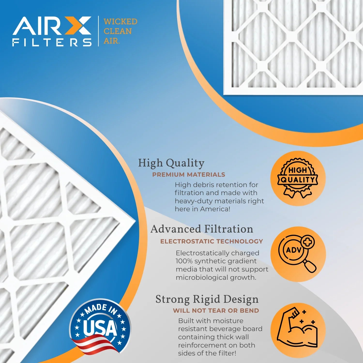 18x20x1 Air Filter MERV 13 Comparable to MPR 1500 - 2200 & FPR 9 Electrostatic Pleated Air Conditioner Filter 4 Pack HVAC AC Premium USA Made 18x20x1 Furnace Filters by AIRX FILTERS WICKED CLEAN AIR.